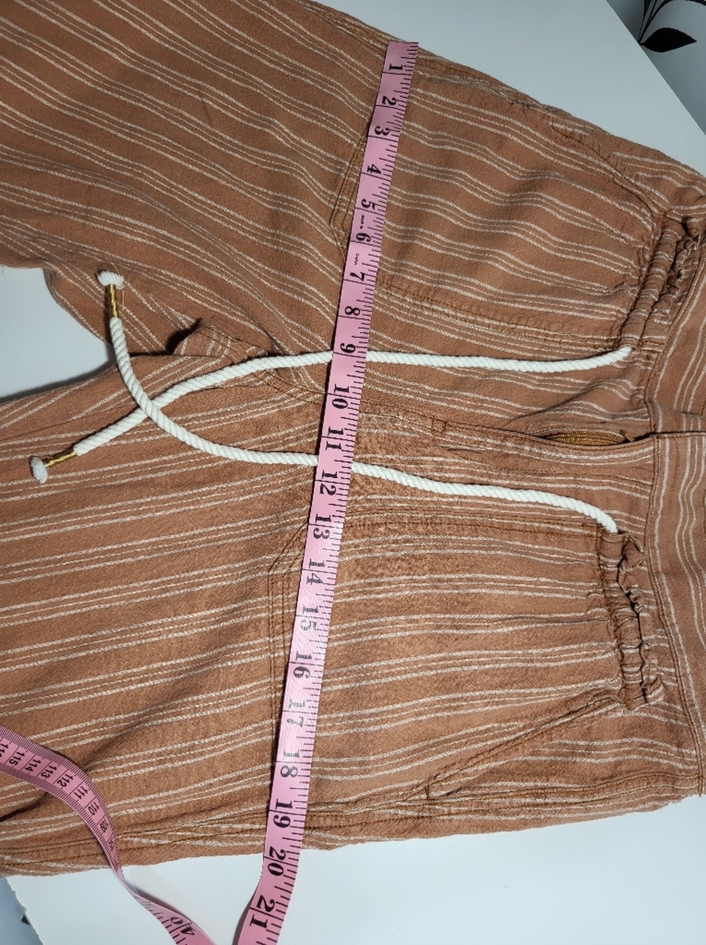 Anthropologie Tan & White Striped Drawstring Joggers with Pockets - Picture 7 of 11